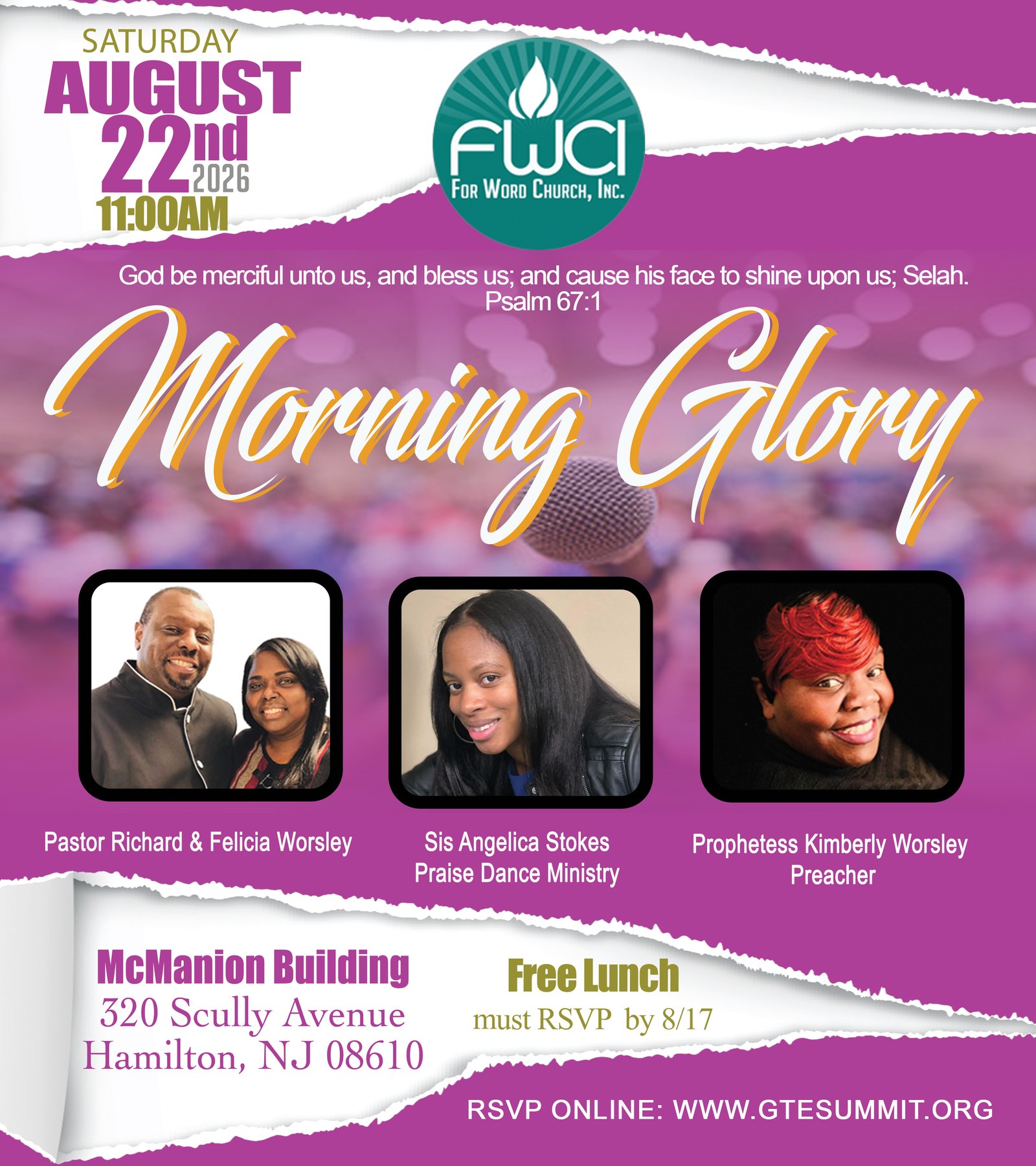 Morning Glory — Saturday, August 22, 2026 at 11:00 AM, McManion Building, Hamilton NJ